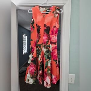 Calvin Klein Floral Midi Dress - Orange and Pink